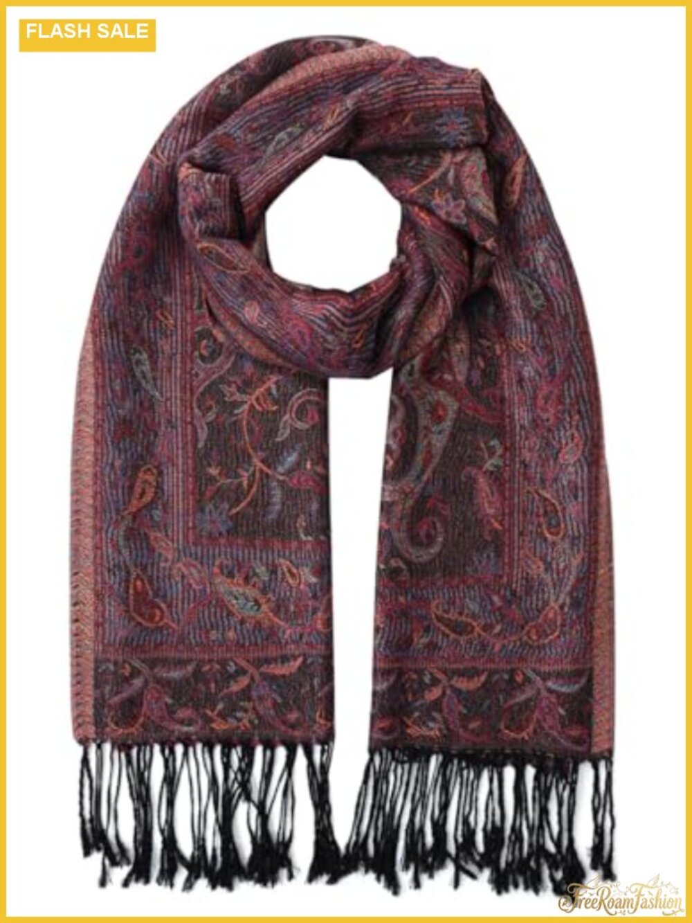 Soft Silky Pashmina Scarf Paisley Wrap Shawl with Fringes